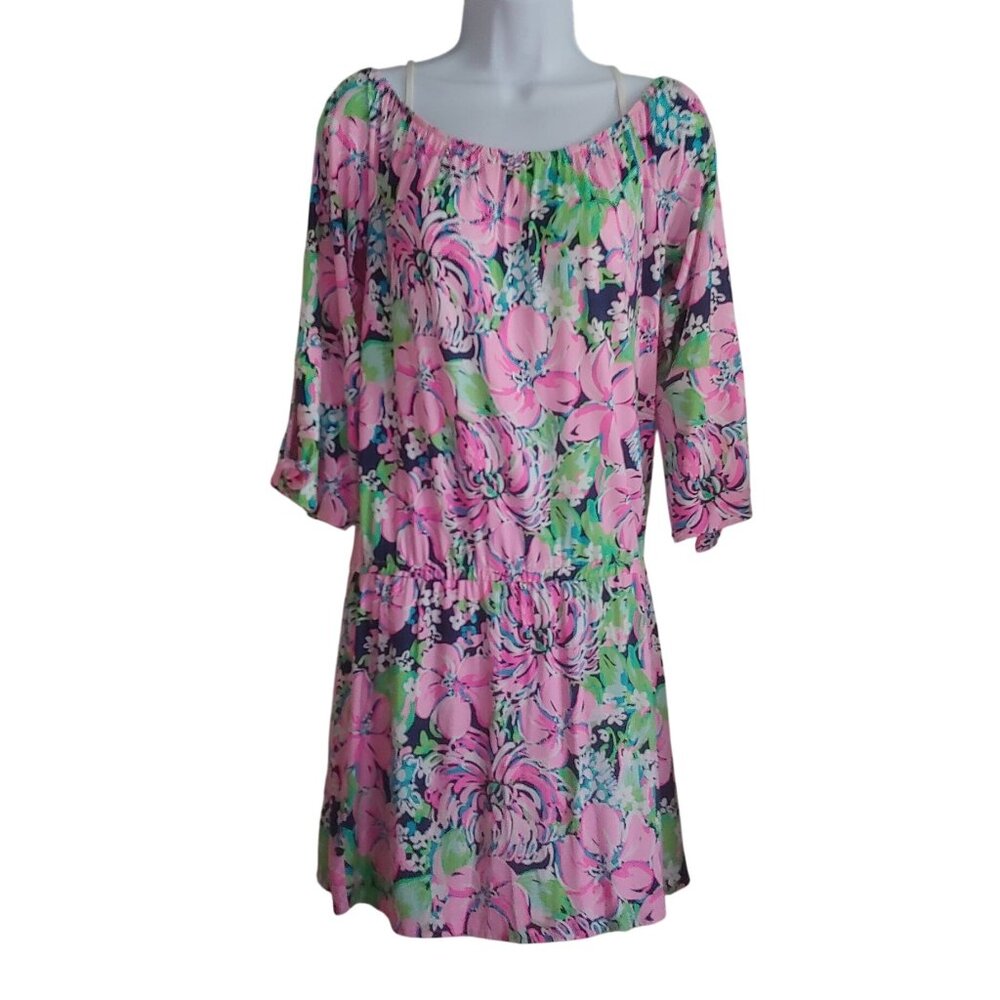 Lily Pulitzer Off Shoulder Lana Romper with Shorts Pink Blossom 3/4 Sleeve S